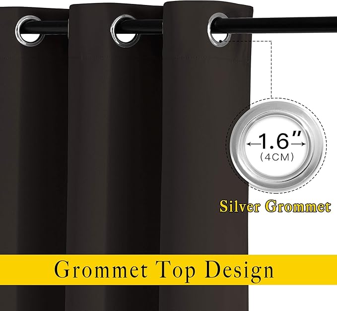 NICETOWN Toffee Brown Blackout Bedroom Curtains 96 inches Long, Grommet Thermal Insulated Room Darkening Window Treatments Sound Reducing for Living Room, W46 x L96, 2 Panels