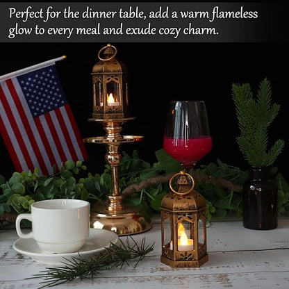 LLQ 8Pcs Mini Lantern with LED Tealight, Vintage Brown Lanterns Decorative, Hanging Candle Lanterns for Ramadan Christmas Wedding Table Centerpiece Indian Diwali Decor, Garden Fairy Party Decorations