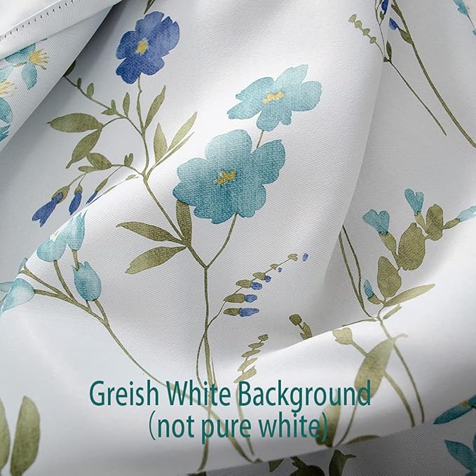 Linentalks Floral Blackout Curtains 63 Inch Length 2 Panels Set, Short Thermal Insulated Patterned Blackout Curtains for Living Room, Grommet Room Darkening Curtains Green Blue Black Out Curtains