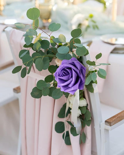 100PCS Dark purple Artificial Flowers Realistic Roses, Real Looking Fake Roses with Stem for DIY Wedding Bouquets Centerpieces Bridal Shower Party Home Romantic Decorations (Dark purple, 100pcs)