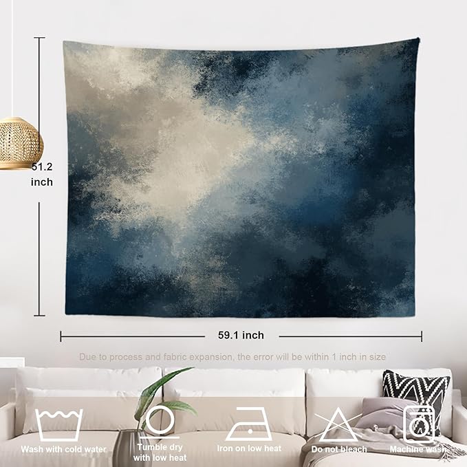 Batmerry Muted Color Artwork Tapestry, Monochromatic Blend Artistic Overlay Wall Art Hanging Decoration Polyester Fiber White Ruffled Around for Dorm Room Bedroom Living Room, 51.2x59.1 inches