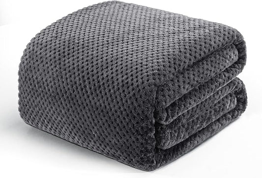 Exclusivo Mezcla Fleece Bed Blanket Twin Size, Super Soft and Warm Blankets for Couch, Sofa and Bed Waffle Textured, Cozy, Fuzzy and Lightweight (Dark Grey, 90x66 Inches)
