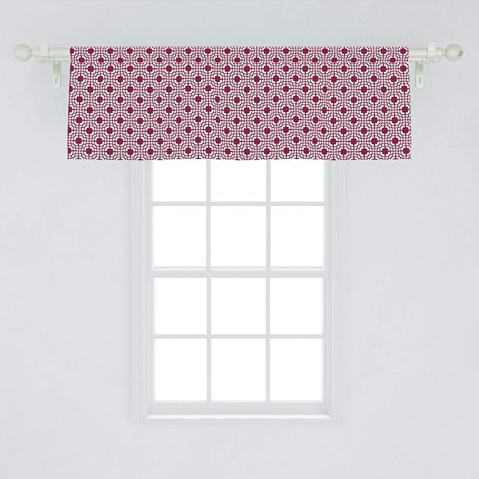 Lunarable Grid Window Valance, Traditional Abstract Symmetric Line Art Grid with Lines and Squares, Curtain Valance for Kitchen Bedroom Decor with Rod Pocket, 54" X 18", Magenta White