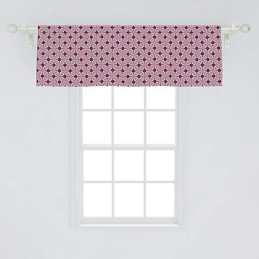 Lunarable Grid Window Valance, Traditional Abstract Symmetric Line Art Grid with Lines and Squares, Curtain Valance for Kitchen Bedroom Decor with Rod Pocket, 54" X 18", Magenta White