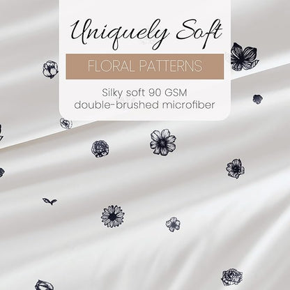 Linen Market 4 Piece King Sheet Set - Breathable, Double-Brushed Patterned Cooling Sheets – Oeko-TEX Certified Ultra Soft & Wrinkle-Free 16" Deep-Pocket King Sheets - Easy Care Indigo Flowers Navy