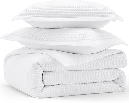 Bedsure Cotton Duvet Cover Set - 100% Cotton Waffle Weave Bright White Duvet Cover California King Size, GentleSoft™ and Breathable Cal King Bedding Set for All Season, 3 Pieces, 104"x98"