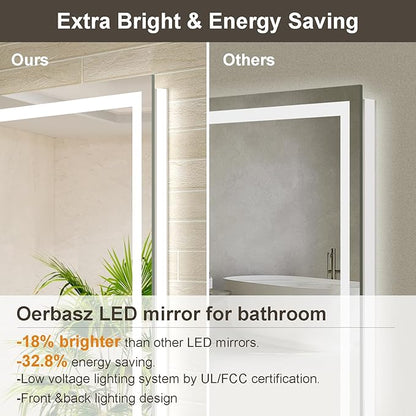 24x32 LED Bathroom Mirror with Lights, Brighter Backlit + Front Lit, Tempered Glass, Dimmable, Multiple Light Modes, Anti-Fog Lighted Bathroom Vanity Mirror for Wall, Memory Function