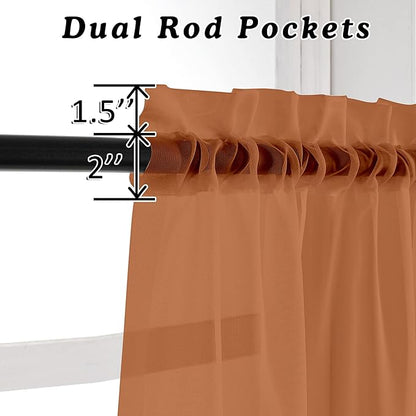 OVZME 2 Panels Orange Sheer Valance - Short Fresh Curtain Valances for Windows Basement Semi Sheer Valances for Kitchen Window Dressing with Dual Rod Pocket (Orange, 42 by 14 Inches Long)