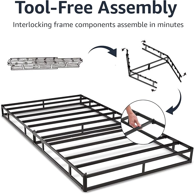 Amazon Basics Smart Box Spring Bed Base, 7-Inch Height Mattress Foundation, Tool-Free Easy Assembly, Queen, 79"L x 59.5"W x 7"H, White
