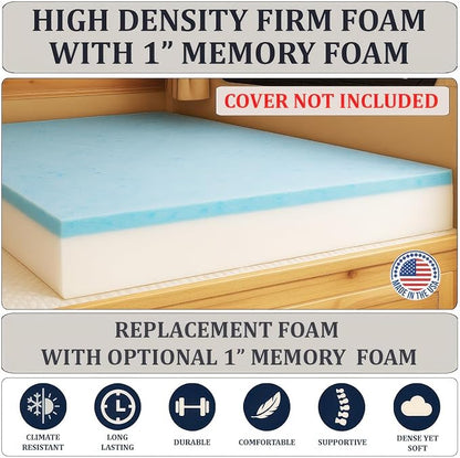 Foamma 10” x 39” x 75” Camper/RV Travel Gel Memory Foam Bunk Foam Mattress Replacement, Made in USA, Comfortable, Travel Trailer, CertiPUR-US Certified, Cover Not Included
