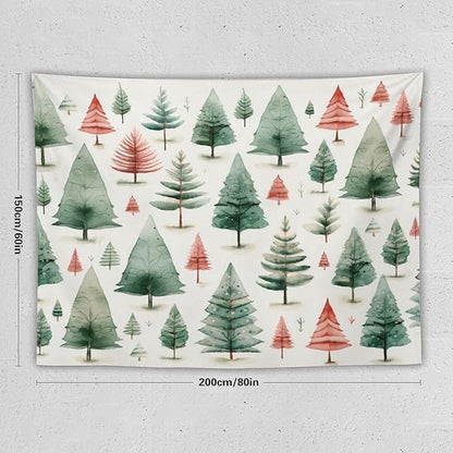 MaSiledy Vintage Christmas Tree Watercolor Tapastry's Wall Hanging Xmas Rustic Winter Holiday Tapestry for Bedroom Aesthetic Landscape Tapestry Wall Hanging for Bedroom Living Room Dorm Decor 60"x80"