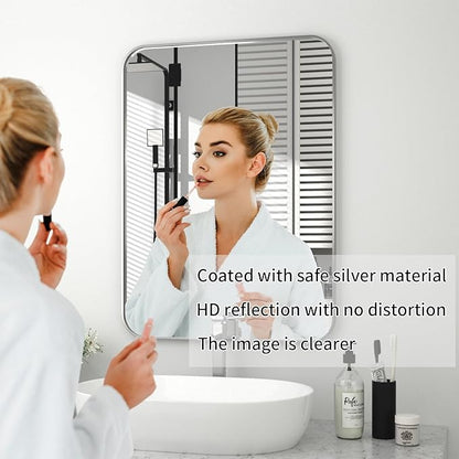 PAIHOME 22x30-Inch Brushed Nickel Bathroom-Vanity-Mirror for Wall - 304 Stainless Steel Silver Frame Bathroom Mirrors, Rectangle Farmhouse Mirror, Vertical Or Horizontal Hanging Modern Mirror