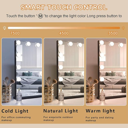 FENCHILIN Vanity Mirror with Lights,Hollywood Lighted Mirror with Dimmer Bulbs, Vanity Makeup Mirror Smart Touch Control (Black)