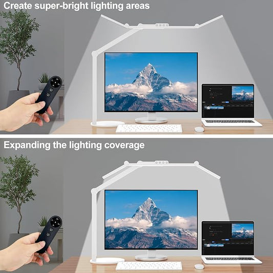 Micomlan Architect Desk Lamp for Home Office, 24W Adjustable Led Desk Light with Remote, 1500LM Bright Dimmable Computer Table Light Rotatable Office Lamp with Base for Cafting Monitor