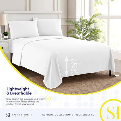 Full Size Sheet Sets - Breathable Luxury Sheets with Full Elastic & Secure Corner Straps Built In - 1800 Supreme Collection Extra Soft Deep Pocket Bedding, Sheet Set, EXTRA DEEP pocket - Full, White