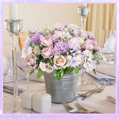 Tigeen Artificial Flowers Artificial Peonies Silk Flowers Faux Peony Fake Peony Silk Hydrangea Bouquet for Wedding Table Centerpiece Floral Vase Decor(Purple,24 Bundles)