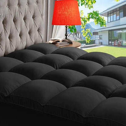 ABENE Mattress Topper King for Back Pain Relief, Extra Thick Mattress Pad Pillowtop, Soft Mattress Protector Cover with 8"-21" Deep Pocket, Overfilled Down Alternative Filling (Black, King)