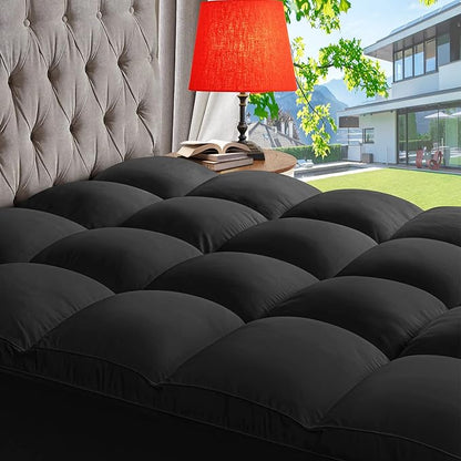 ABENE Mattress Topper for Back Pain Relief, Extra Thick Mattress Pad Pillowtop, Soft Mattress Protector Cover with 8"-21" Deep Pocket, Overfilled Down Alternative Filling (Black, Full XL)