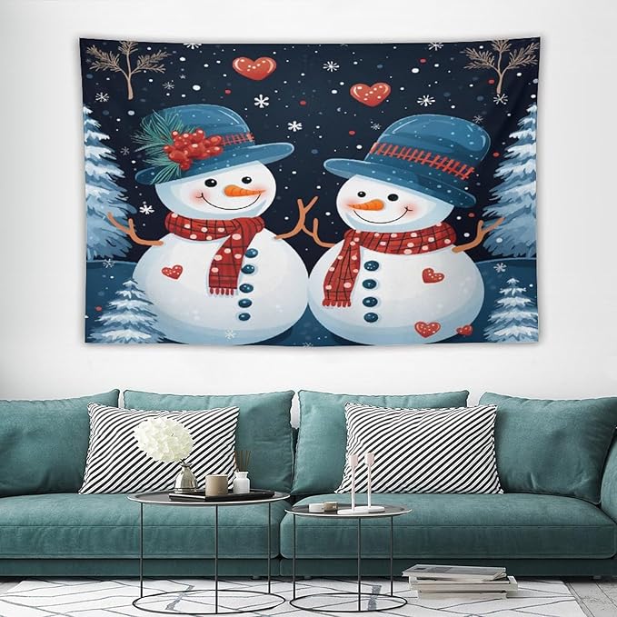 MaSiledy Tapastry's Wall Hanging Snowman Couple Tapestry Christmas Cute Snowman Tapestries for Bedroom Wall Hanging for Living Room Dorm 40"x60" Holiday Scene Banner for Winter Christmas Party