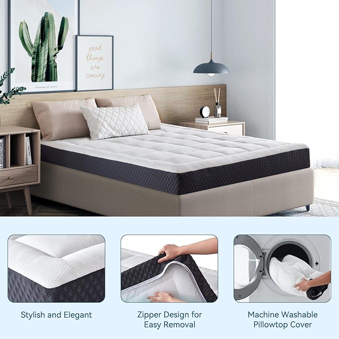 ONENICE 10 Inch King Size Mattress in a Box, Cooling Gel Memory Foam Plus Removable Pillowtop Mattress, Ergonomically Designed, CertiPUR-US Certified, Fiberglass-Free, Pressure Relief