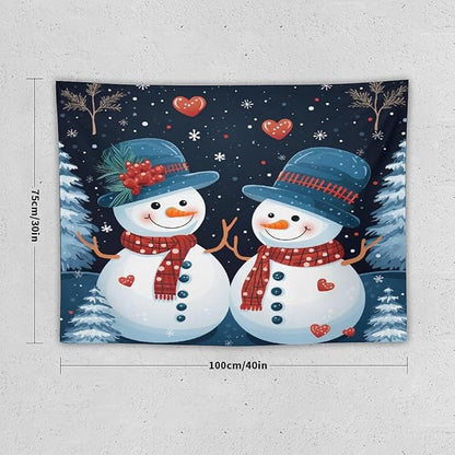 MaSiledy Tapestries Snowman Couple Tapestry Vintage Christmas Cute Snowman Tapestries for Bedroom Wall Art for Bedroom Living Room Decor Home Decor 30"x40" Xmas Wall Hanging Polyester Tapestries
