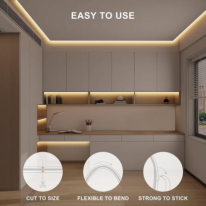 32.8ft COB Led Strip Light with Remote, 2700K Dimmable Bright Warm White Led COB Strip Light, White Led Strip Light for Mirror, Stair, Cabinet, Room