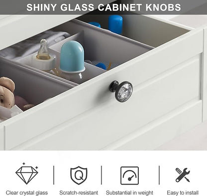 Alzassbg 10 Pack Clear Crystal with Matt Black Base Cabinet Knobs, 1-3/8 Inch (35mm) Diameter Cabinet Hardware Round Crystal Knobs for Drawers AL1011