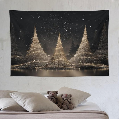 MaSiledy Tapestry Silver Lighted Christmas Trees Tapestries for Bedroom Aesthetic Merry Christmas Winter Xmas Tapastry's Wall Hanging Wall Hanging for Bedroom Living Room Dorm Landscape 60"x90"