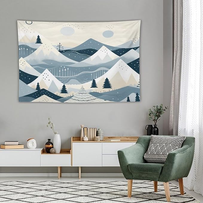 Tapestry Snow Mountain Scandinavian Winter Vintage Aesthetic Tapestry Wall Hanging Rustic Country Holiday Tapestry Wall Hanging Wall Art for Bedroom Living Room Decor Home Decor Landscape 60"x90"