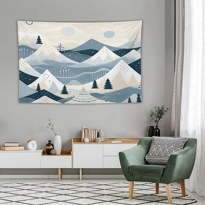 Tapestry Snow Mountain Scandinavian Winter Vintage Aesthetic Tapestry Wall Hanging Rustic Country Holiday Tapestry Wall Hanging Wall Art for Bedroom Living Room Decor Home Decor Landscape 60"x90"