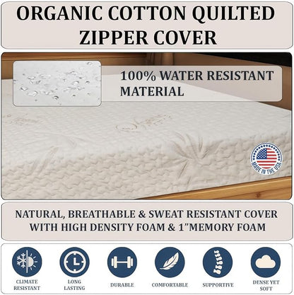 Foamma 12” x 28” x 72” Camper/RV Travel High-Density Foam Bunk Mattress, Made in USA, Comfortable, Travel Trailer, CertiPUR-US Certified