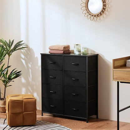 DUMOS 8 Drawer Dresser for Bedroom, Fabric Storage Organizer with Sturdy Metal Frame, Wooden Top Chest of Drawers for Closet Nursery Entryway Guest Room,Matte Black