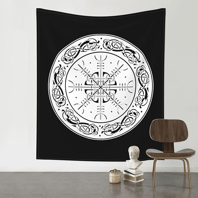 CRJSNYEAG Viking Scandinavian Dragons and Aegishjalmur Home Bedroom Living Room Office Decor Tapestry 60x51in