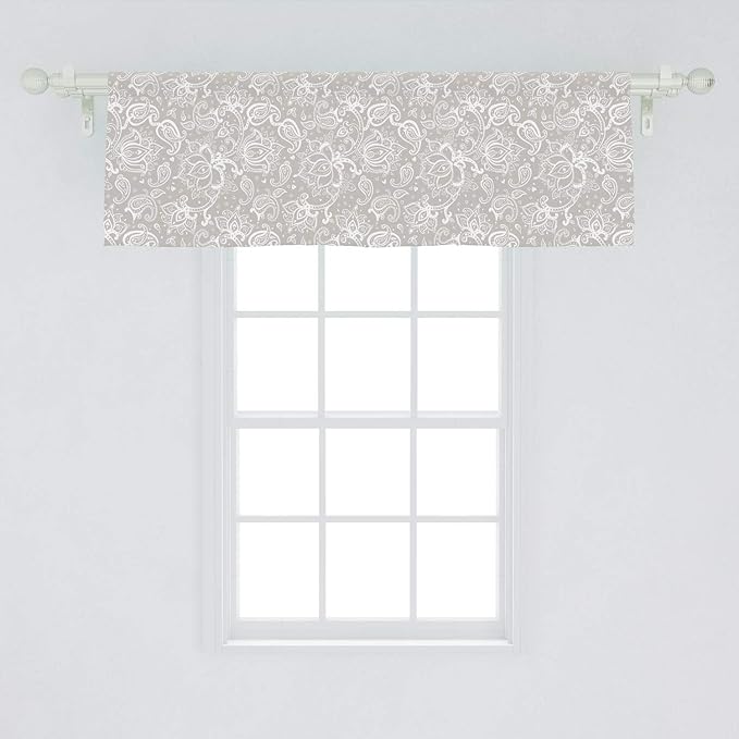 Lunarable Paisley Window Valance, Monochrome Little Hearts and Flower Pattern Soft Tones Swirls Print, Curtain Valance for Kitchen Bedroom Decor with Rod Pocket, 54" X 18", White