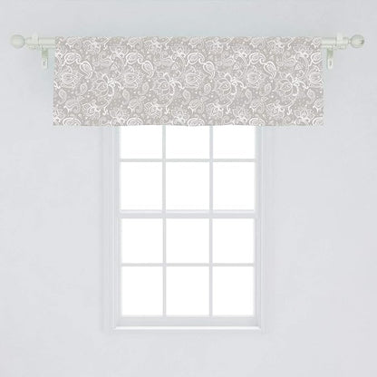 Lunarable Paisley Window Valance, Monochrome Little Hearts and Flower Pattern Soft Tones Swirls Print, Curtain Valance for Kitchen Bedroom Decor with Rod Pocket, 54" X 18", White