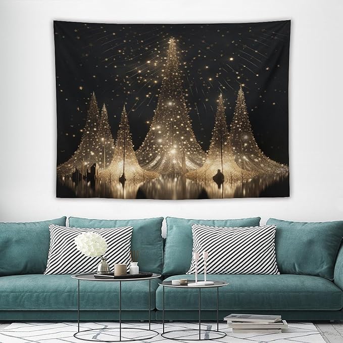 MaSiledy Tapestry Silver Lighted Christmas Trees Tapestries for Bedroom Aesthetic Rustic Style Nature Forest Tapestry Wall Hanging Wall Art for Bedroom Living Room Decor Home Decor Landscape 60"x80"