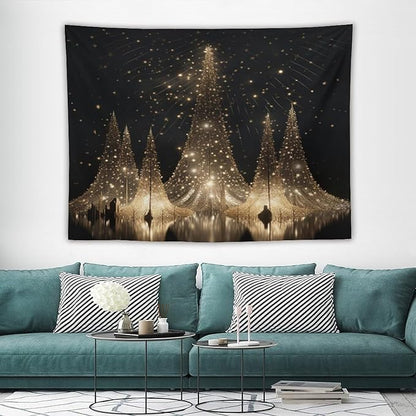 MaSiledy Tapestry Silver Lighted Christmas Trees Tapestries for Bedroom Aesthetic Rustic Style Nature Forest Tapestry Wall Hanging Wall Art for Bedroom Living Room Decor Home Decor Landscape 60"x80"