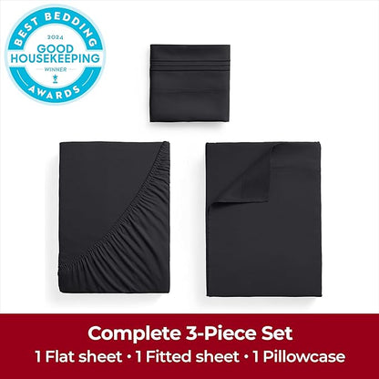 Mellanni Twin XL Sheets Set - 3 PC Iconic Collection Bedding - Hotel Luxury, Extra Soft, Cooling Bed Sheets - Wrinkle, Fade, Stain Resistant (Twin Extra Long, Black)