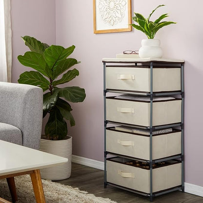 Juvale 4-Tier Dresser for Bedroom - 16.5 in L x 13 in W x 33 in H, Beige, Metal & Fabric - Freestanding Closet Organizer with Fabric Storage Drawers - Narrow Dresser & Cabinet with Drawers
