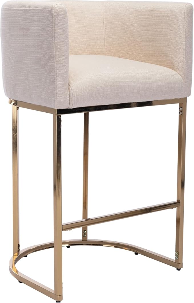 Modern Counter Height Linen Upholstered Bar Stool, 29" Kitchen Counter Island Stool Bar Chairs with Gold Metal Frame for Kitchen Island, Cream