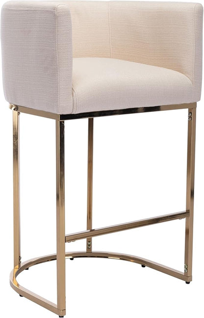 Modern Counter Height Linen Upholstered Bar Stool, 29" Kitchen Counter Island Stool Bar Chairs with Gold Metal Frame for Kitchen Island, Cream