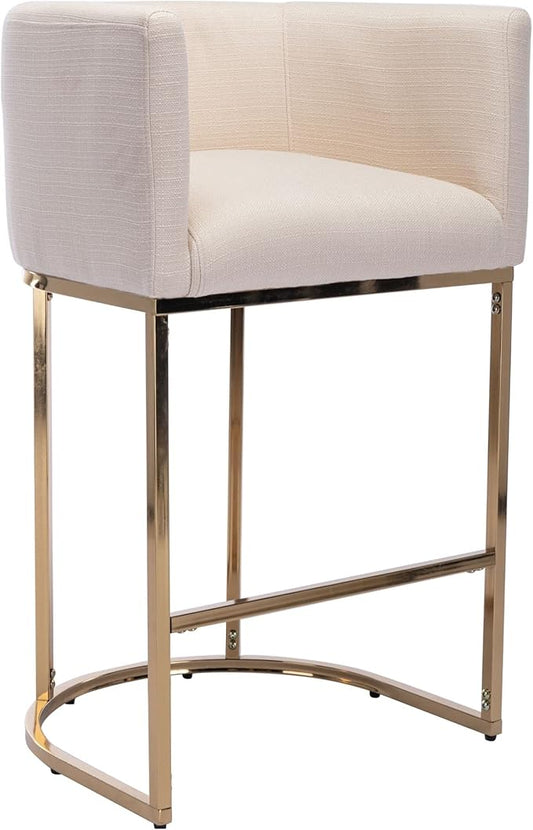 Modern Counter Height Linen Upholstered Bar Stool, 29" Kitchen Counter Island Stool Bar Chairs with Gold Metal Frame for Kitchen Island, Cream
