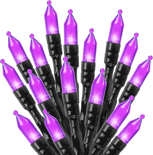 Purple LED Outdoor Halloween Lights, 39Feet 100 LED Mini Lights with 8 Lighting Modes, Connectable Halloween String Light Plug In for Garden Patio Party Haunted House Ghost Holiday Lighting Decoration