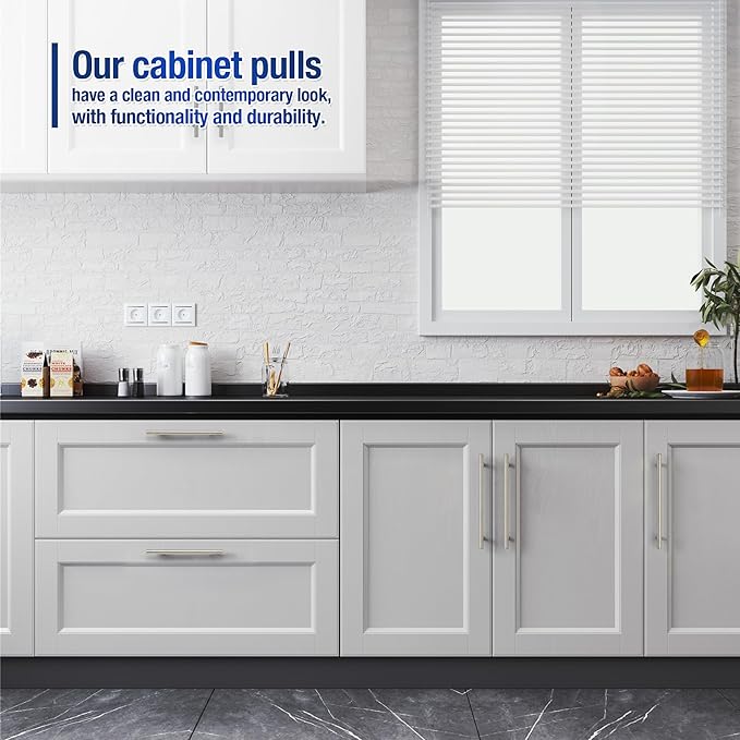 JOY DECOR 30 Pack Cabinet Handles, Brushed Nickel Cabinet Pulls, 4 in Hole Center Kitchen Cabinet Handles, Stainless Steel T Bar Handles for Dresser Drawers