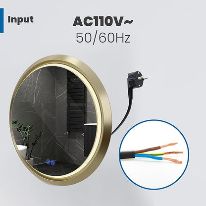 Circle LED Mirror for Bathroom, Anti-Fog & Dimmable Touch Switch, 32 inches, Gold