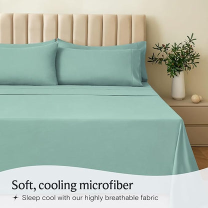 LuxClub 4 PC California King Sheet Set, Breathable Luxury Bed Sheets, Deep Pockets Wrinkle Free Cooling Sheets Machine Washable Hotel Bedding Silky Soft - Light Teal Cal King