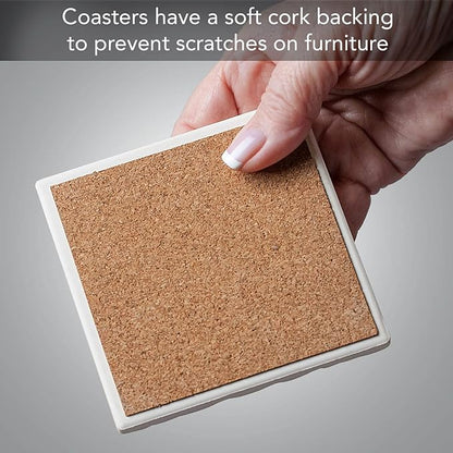 Thirstystone Fall Pumpkins 4 Pack Assorted Tumbled Tile Stone Coasters with Protective Cork Backing 4" Square Manufactured in The USA