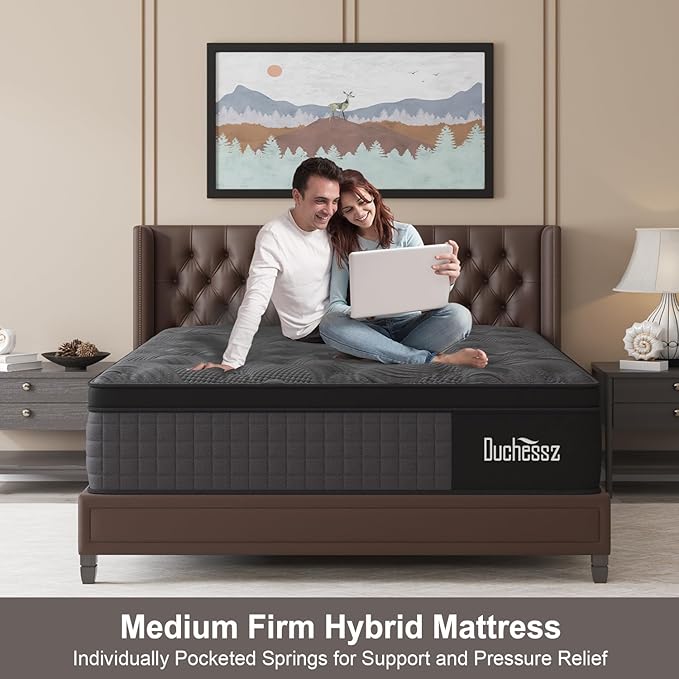 Full Mattress, 10 Inch Hybrid Mattresses Black with Gel Memory Foam and Individually Pocket Innerspring Euro Top Medium Firm for Motion Isolation, Edge Support, 100 Night Trial