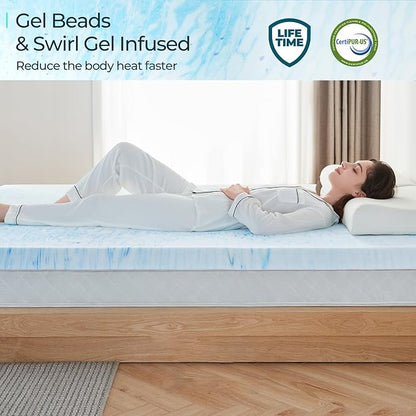 LINSY LIVING 3 Inch Mattress Topper King, Cooling Gel Infused Swirl Memory Foam, Soft Mattress Topper for Firm Mattress, CertiPUR-US Certified Bed Topper, King Size