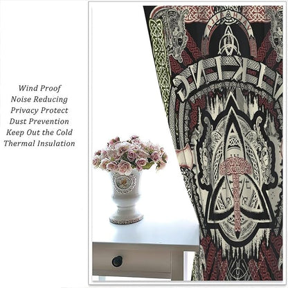 Viking Curtains Nordic Mythology Rune Weapon Antique Viking Pirate Crow Art Pattern Printed Curtains Bedroom Living Room Decoration Blackout Curtains W63 * L72 Inch